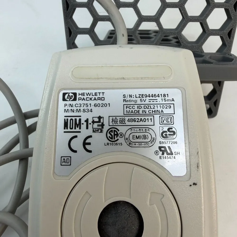 Vintage HP 2 Button PS/2 Mouse model M-S34